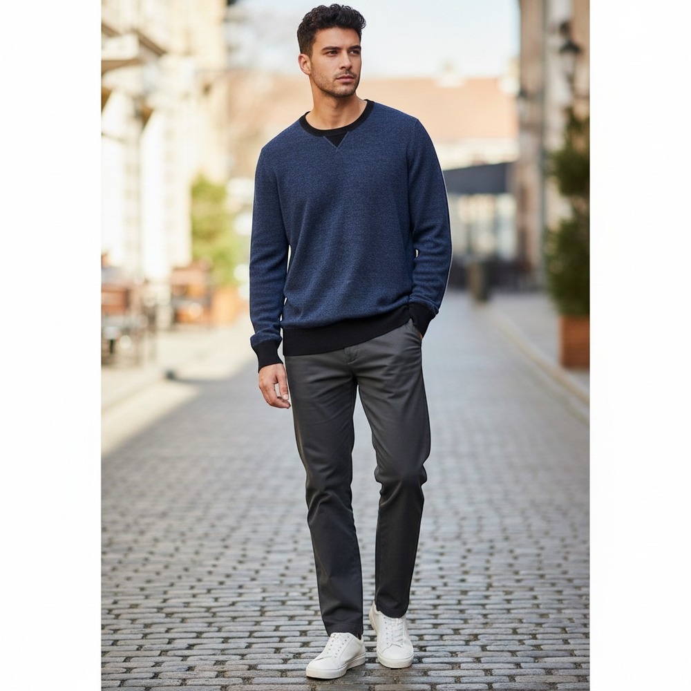 Men's Nautica Blue Crew Neck 100% Cotton Sweater Light Pullover Men Sz XL EUC